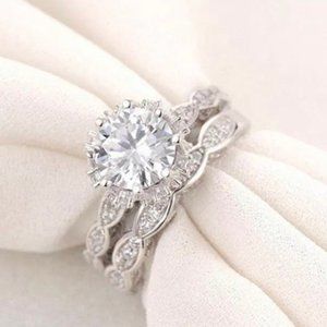 SILVER DIAMOND BRIDAL RING